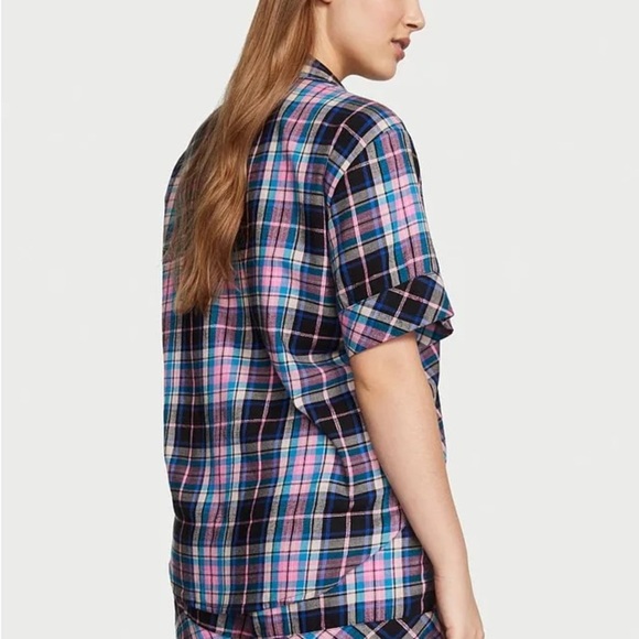 VICTORIA'S SECRET Flannel Short Sleeve Top Size XL - Picture 2 of 10